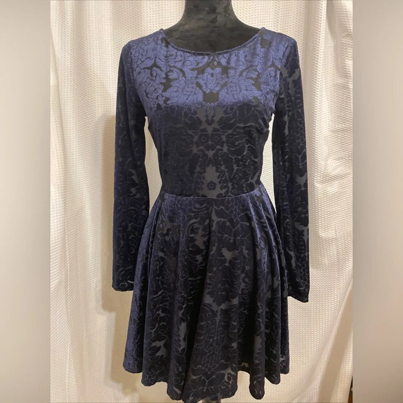 City Triangles Dark Blue Floral Print Long Sleeve Dress Size 3 - Picture 1 of 7